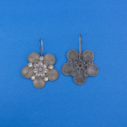 Padmavalli- Silver Brass Oxidised dangler earrings(White)