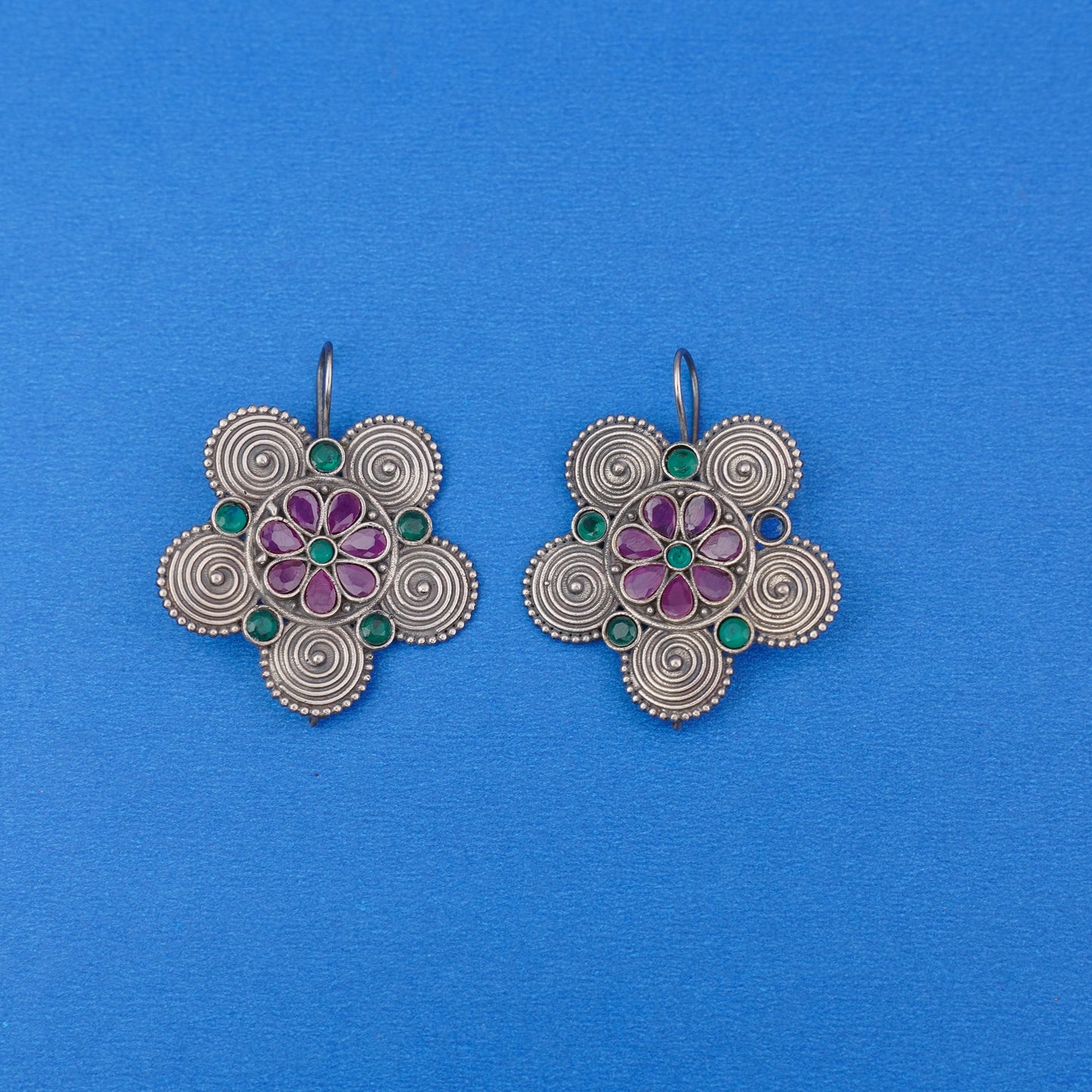 Padmavalli- Silver Brass Oxidised dangler earrings(Multicolored)
