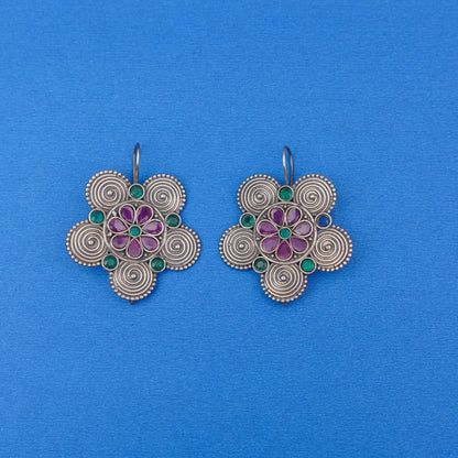 Padmavalli- Silver Brass Oxidised dangler earrings(Multicolored)