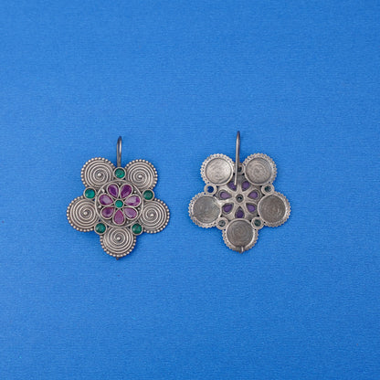 Padmavalli- Silver Brass Oxidised dangler earrings(Multicolored)