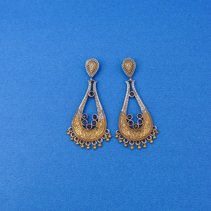 Jhankaar- Silver Brass Oxidised dangler earrings