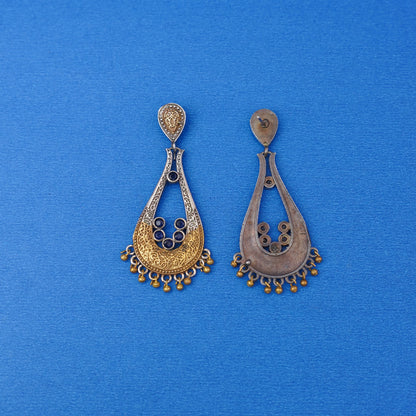 Jhankaar- Silver Brass Oxidised dangler earrings