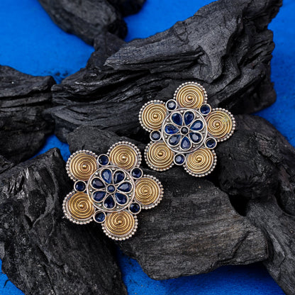 Jalkamal- Silver Brass Oxidised Stud Earrings