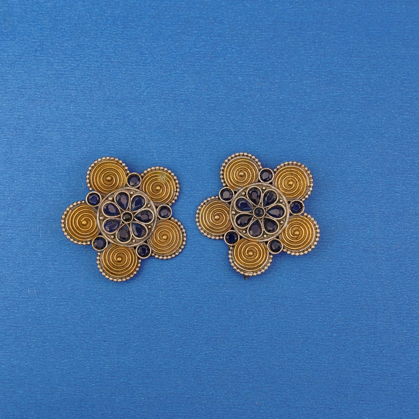 Jalkamal- Silver Brass Oxidised Stud Earrings