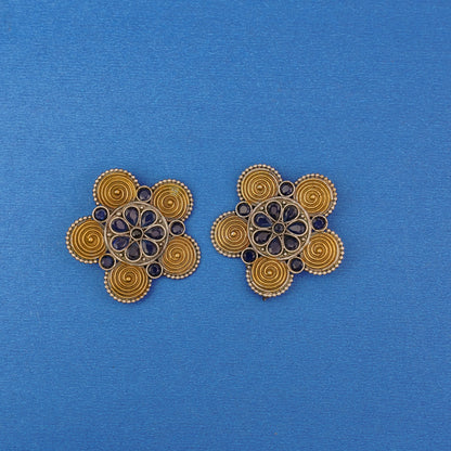 Jalkamal- Silver Brass Oxidised Stud Earrings