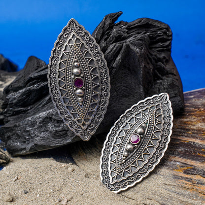 PushpNetra- Silver Brass Stone Studded Stud Earrings
