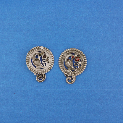 MorRatna- Silver Brass Stone-Studded Stud Earrings(Red)