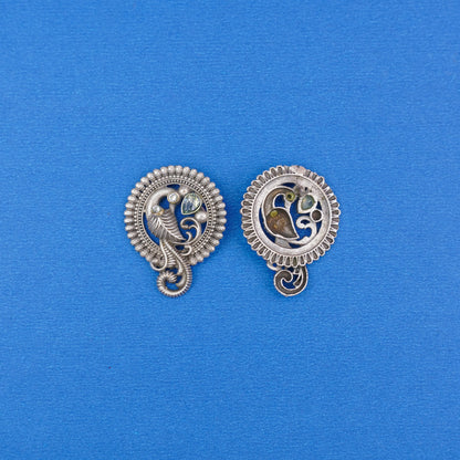 MorRatna- Silver Brass Stone-Studded Stud Earrings(White)