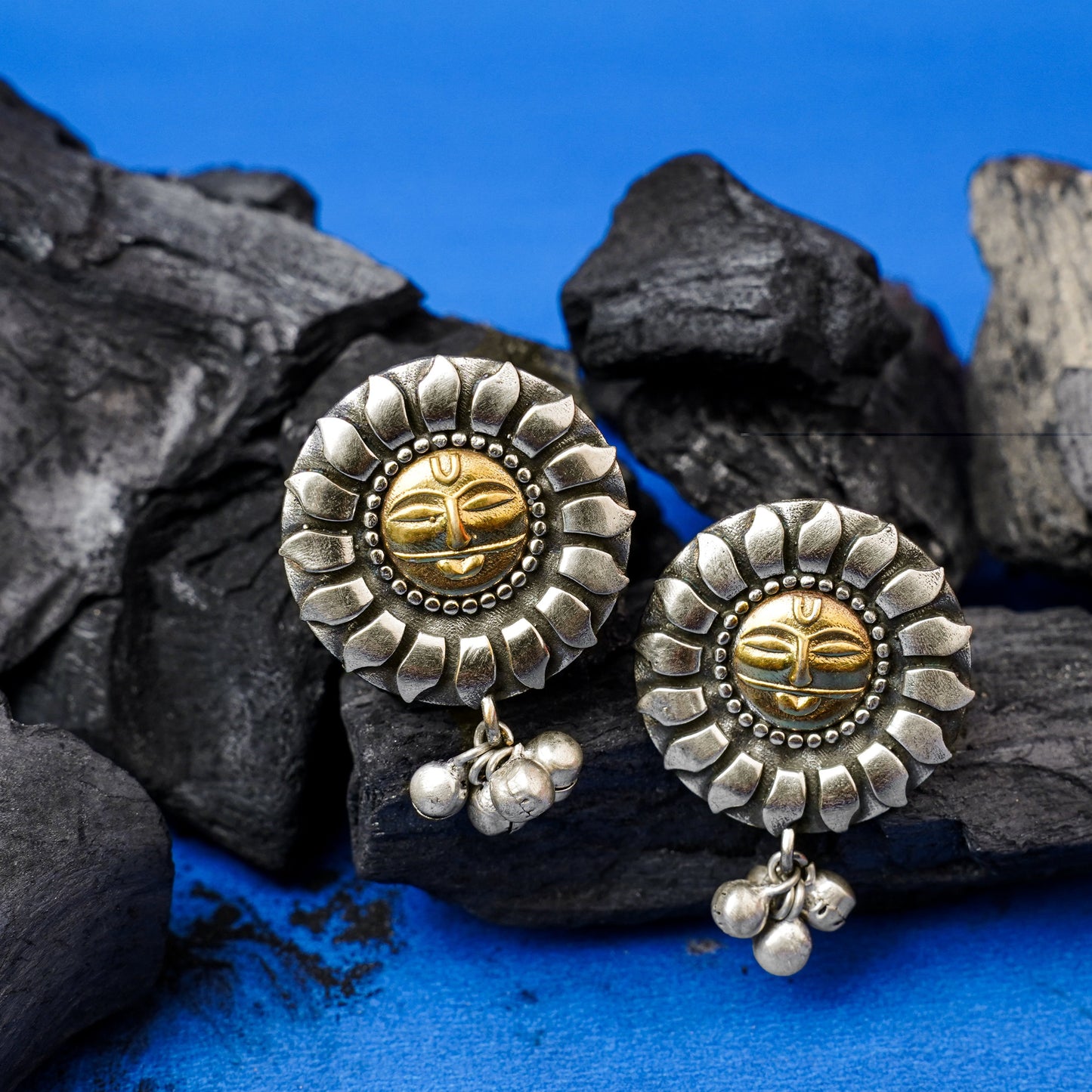 Surya- Silver Brass Oxidisd dangler earrings