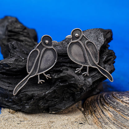 Panchi- Silver Brass oxidised stud earrings