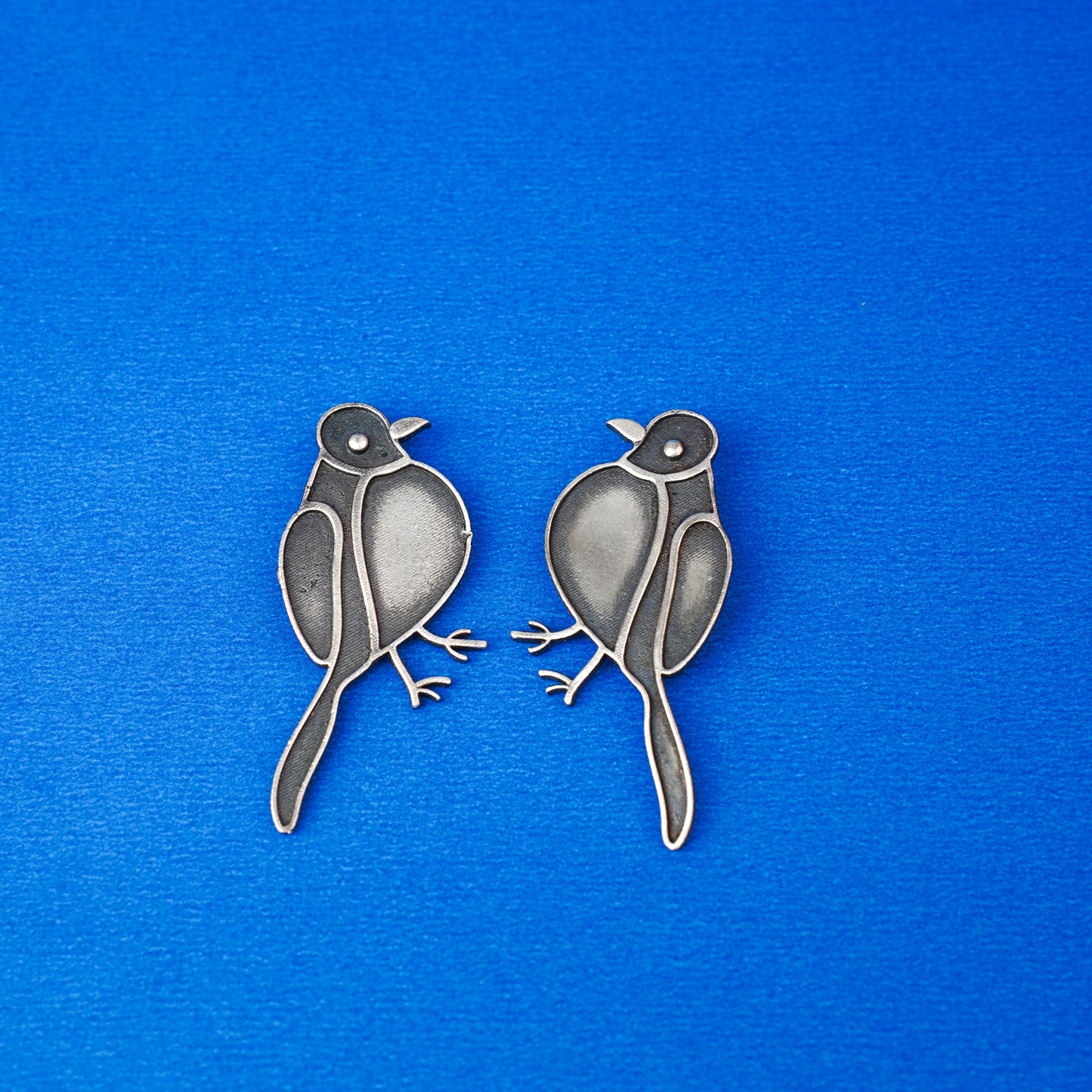 Panchi- Silver Brass oxidised stud earrings