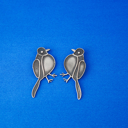 Panchi- Silver Brass oxidised stud earrings