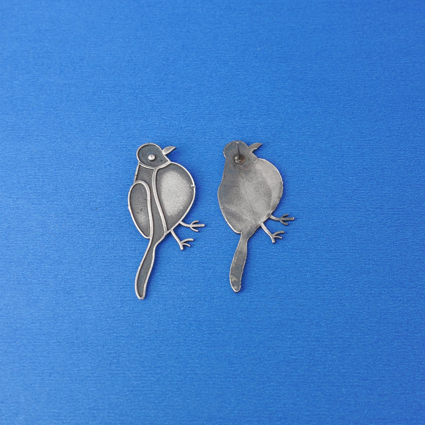 Panchi- Silver Brass oxidised stud earrings