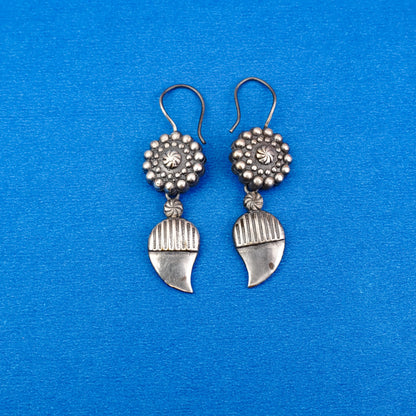 PushpKairi- Silver Brass Oxidised dangler earrings