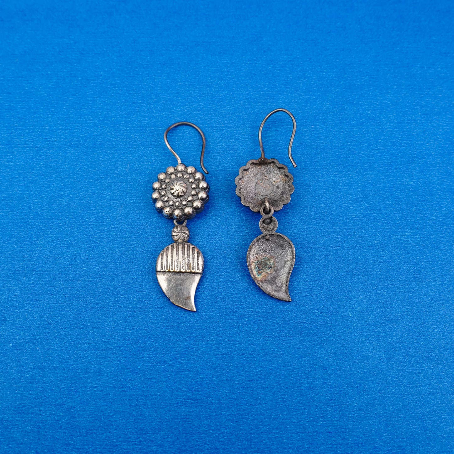 PushpKairi- Silver Brass Oxidised dangler earrings
