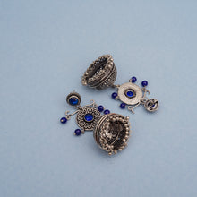 Blue Stone Studded Silver Toned Brass Jhumka