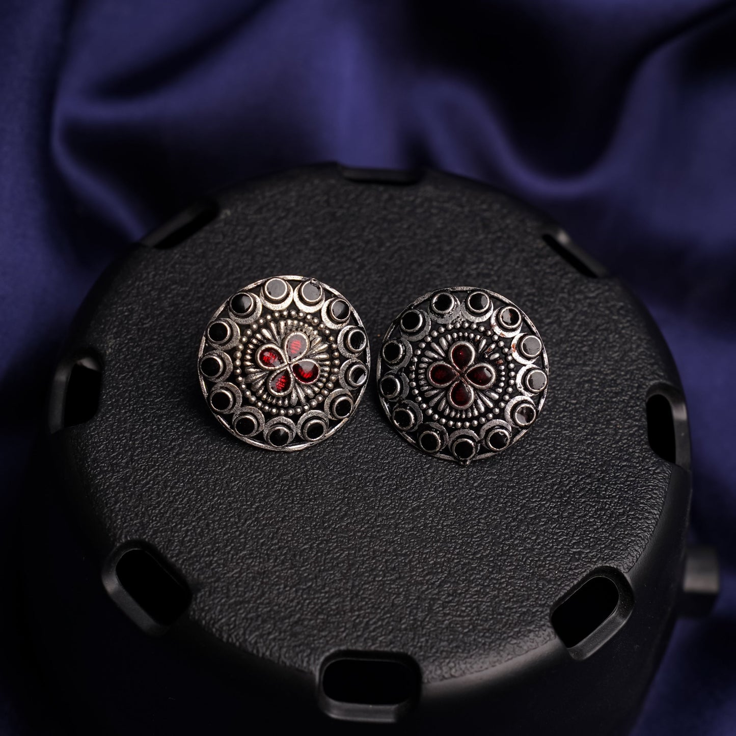 Manik- Silver Brass Stone-Studded Stud Earrings