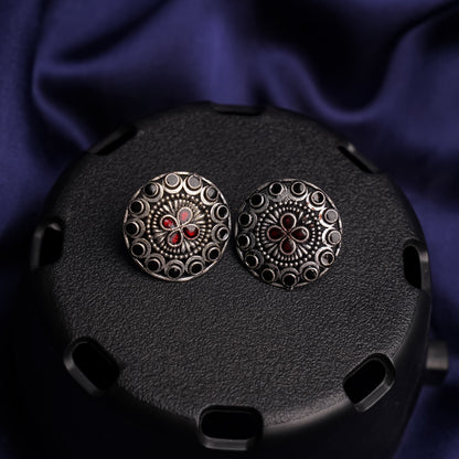 Manik- Silver Brass Stone-Studded Stud Earrings