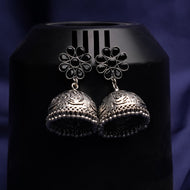 Black Stone Studded Silver Toned Jhumka