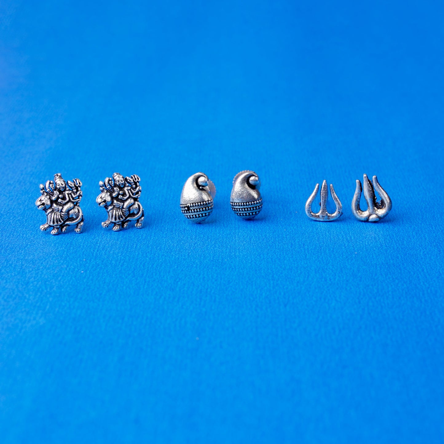 Triveni- Combo of Silver Brass Oxidised stud Earrings