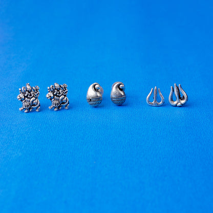 Triveni- Combo of Silver Brass Oxidised stud Earrings