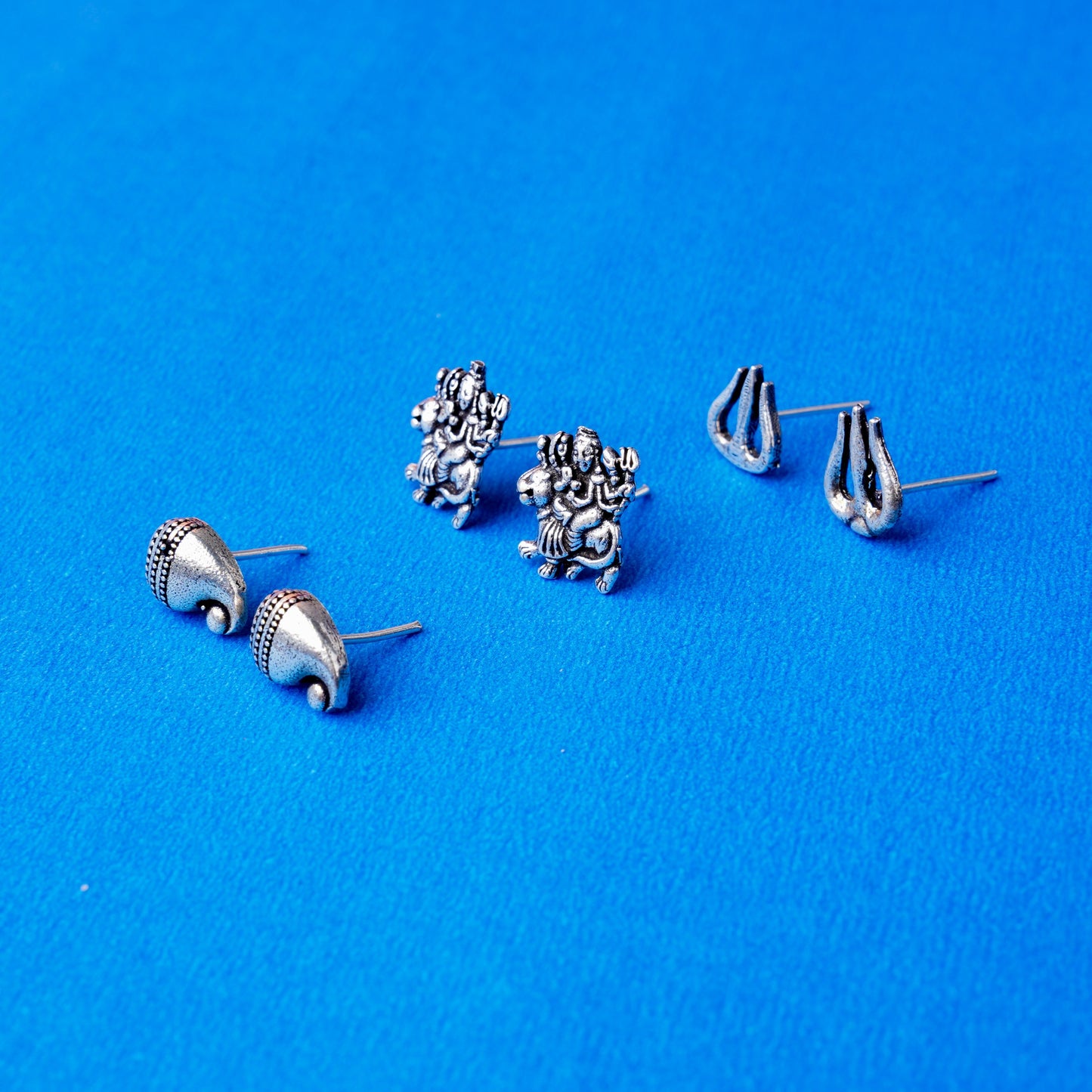 Triveni- Combo of Silver Brass Oxidised stud Earrings