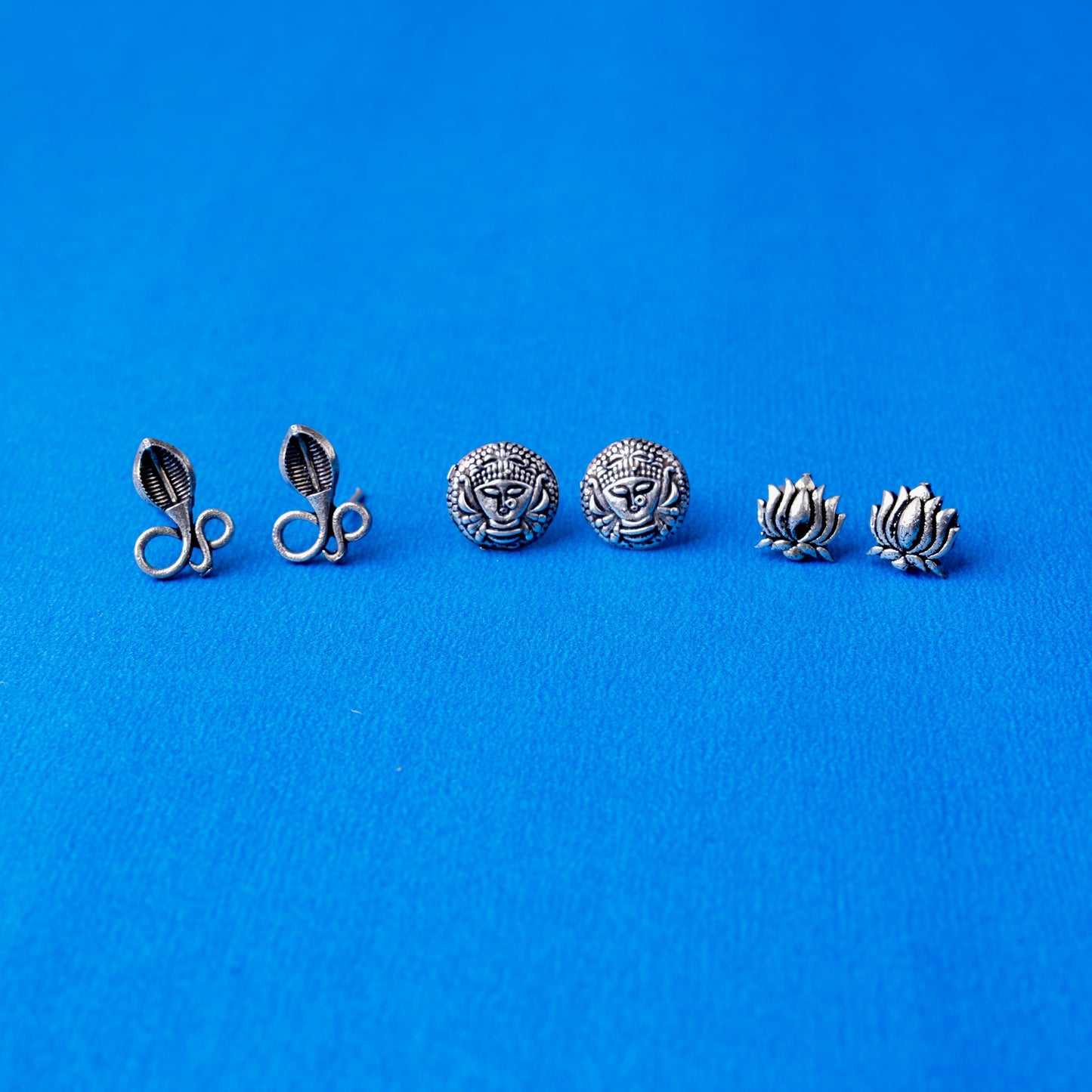 Trayi- Combo of Silver Brass Oxidised stud Earrings