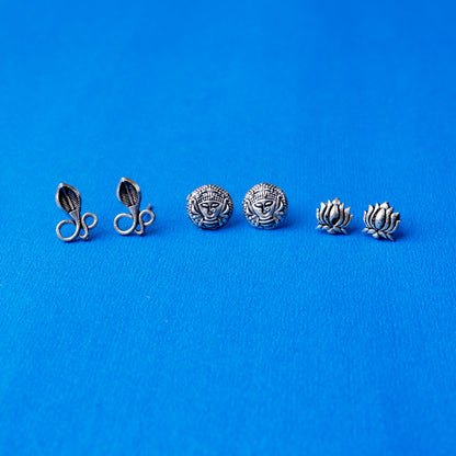 Trayi- Combo of Silver Brass Oxidised stud Earrings
