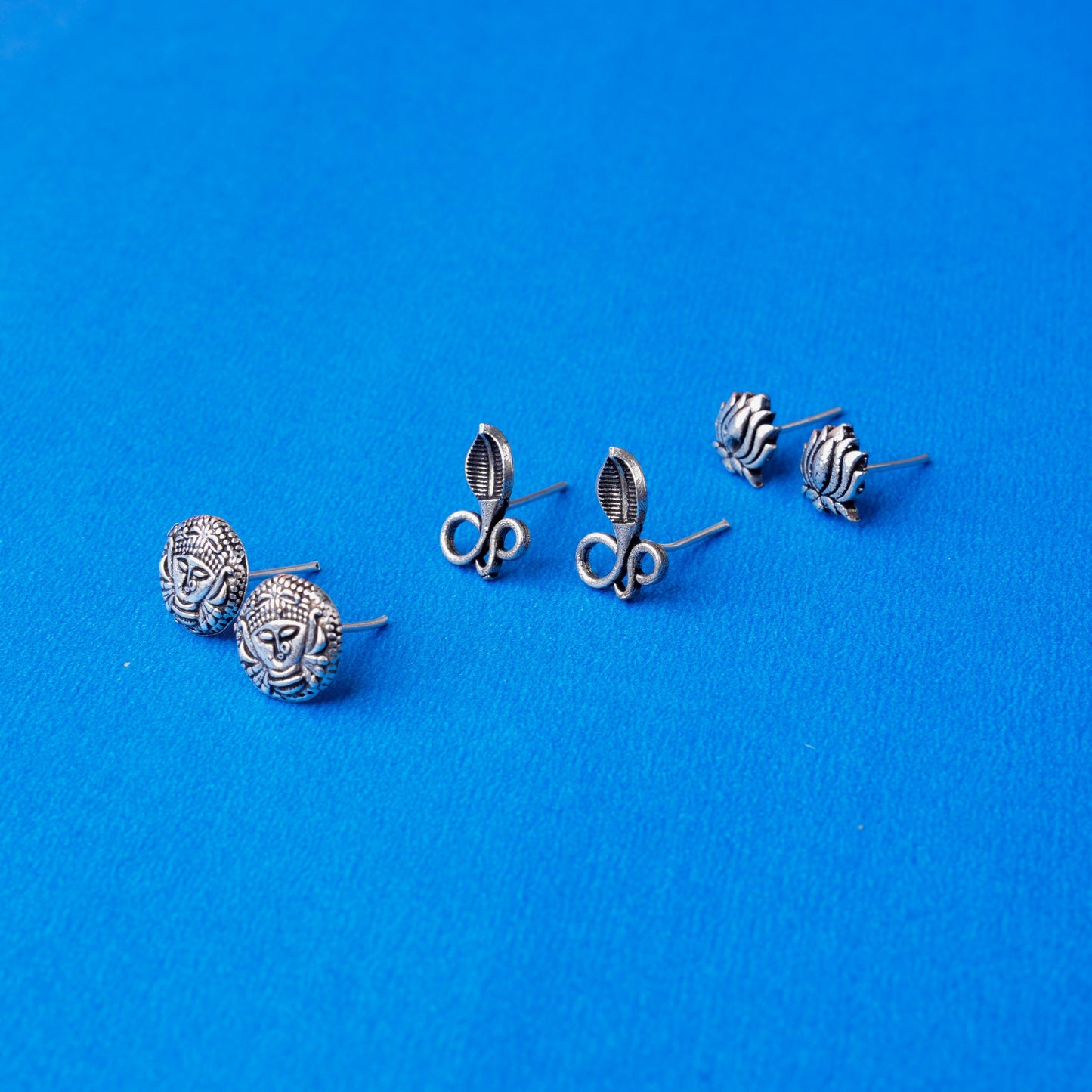 Trayi- Combo of Silver Brass Oxidised stud Earrings