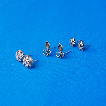 Trayi- Combo of Silver Brass Oxidised stud Earrings