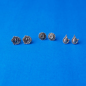 Combo of 3 Oxidised Silver Studs