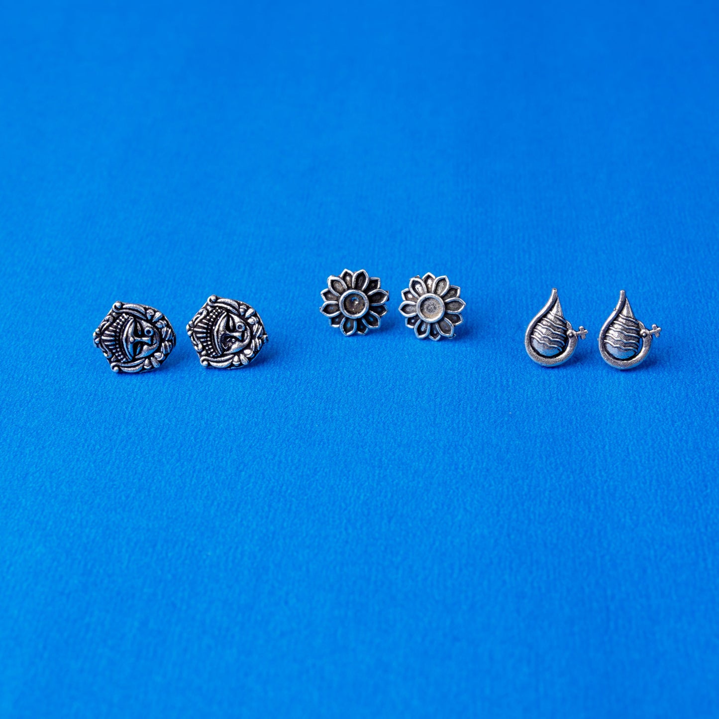 Saathiya- Combo of Silver Brass Oxidised stud Earrings