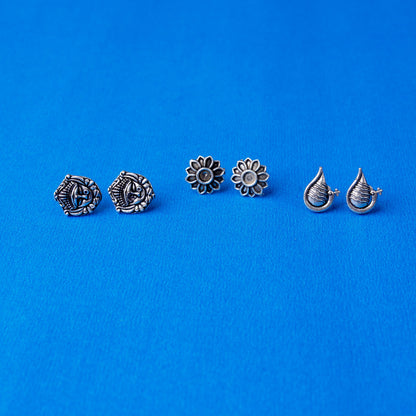 Saathiya- Combo of Silver Brass Oxidised stud Earrings