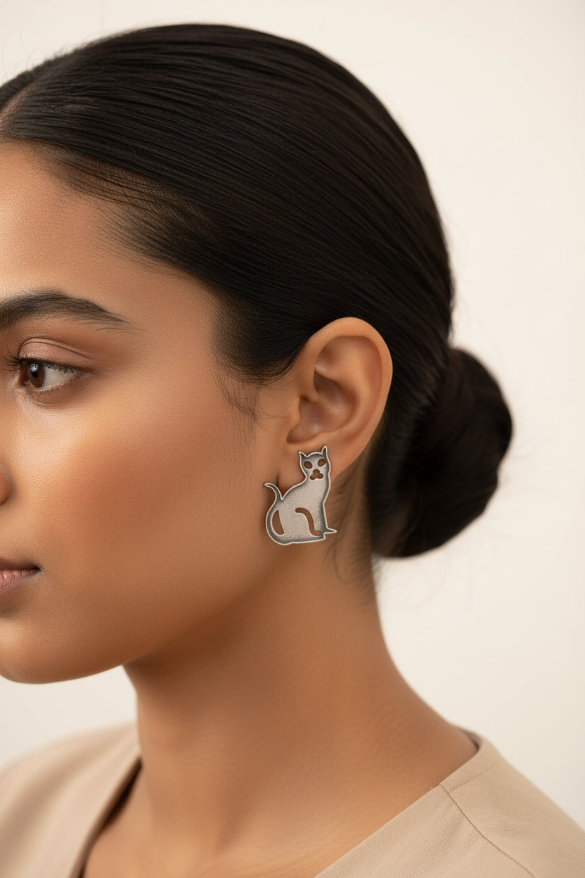 Nayana- Silver Brass oxidised stud earrings