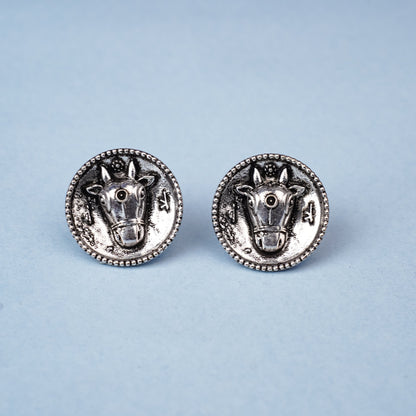 Rupvrish- Silver Brass oxidised stud earrings