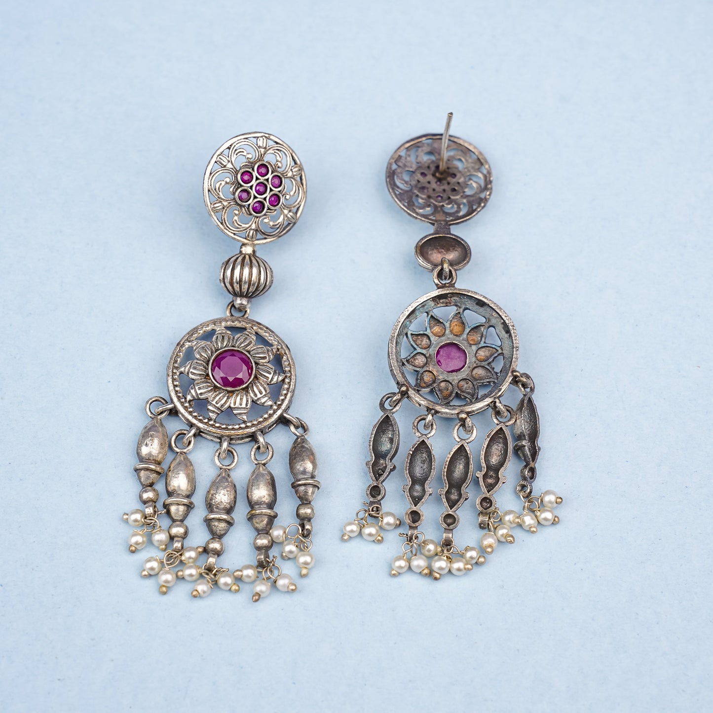 Amara- Silver Brass Pearl dangler earrings