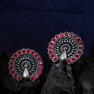 Red Stone Studded Peacock Brass Danglers