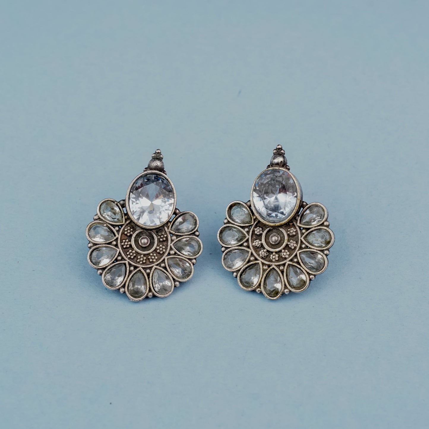 Roohini- Silver Brass Stone-Studded Stud Earrings