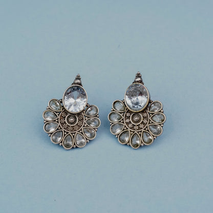 Roohini- Silver Brass Stone-Studded Stud Earrings