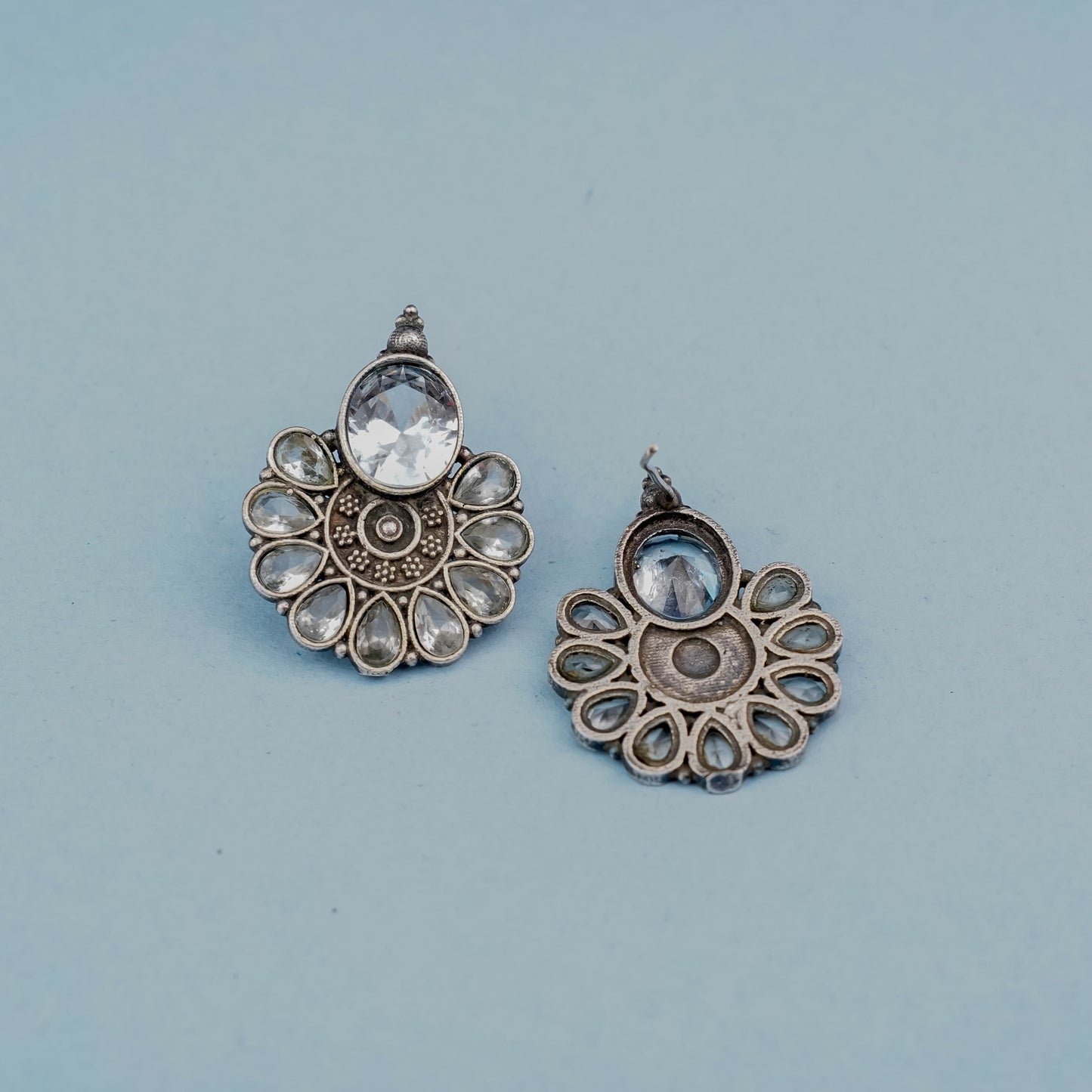 Roohini- Silver Brass Stone-Studded Stud Earrings