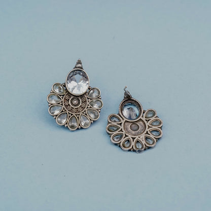 Roohini- Silver Brass Stone-Studded Stud Earrings