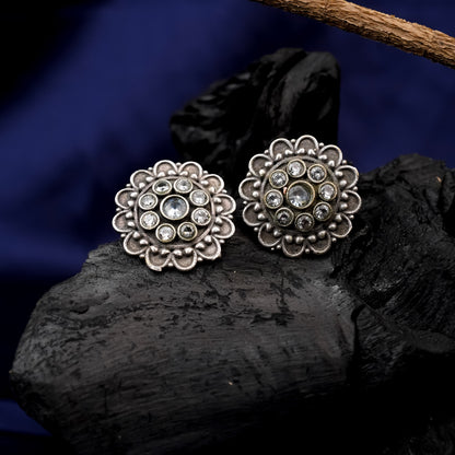 Alankrita- Silver Brass Oxidised Stud Earrings