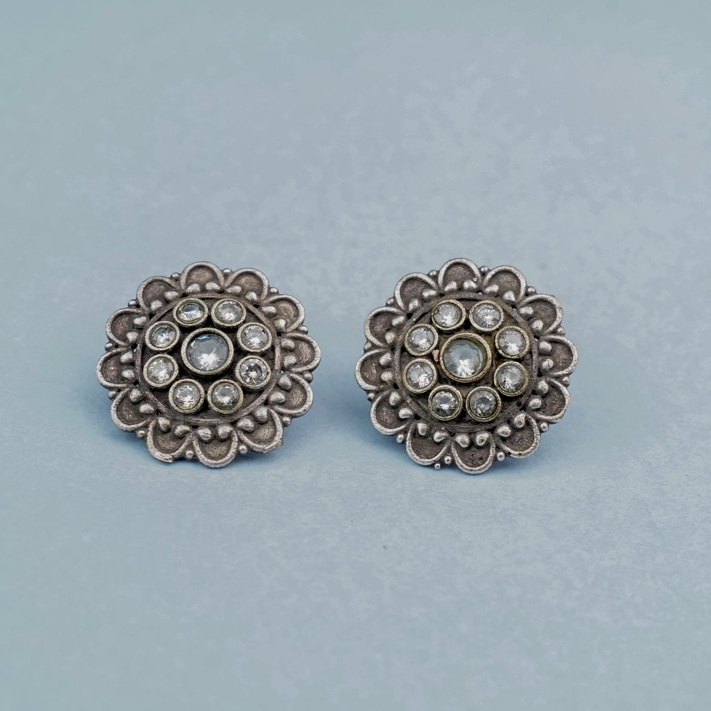Alankrita- Silver Brass Oxidised Stud Earrings
