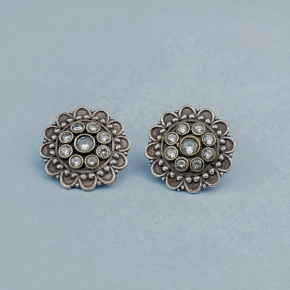 Alankrita- Silver Brass Oxidised Stud Earrings