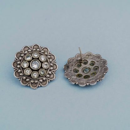 Alankrita- Silver Brass Oxidised Stud Earrings