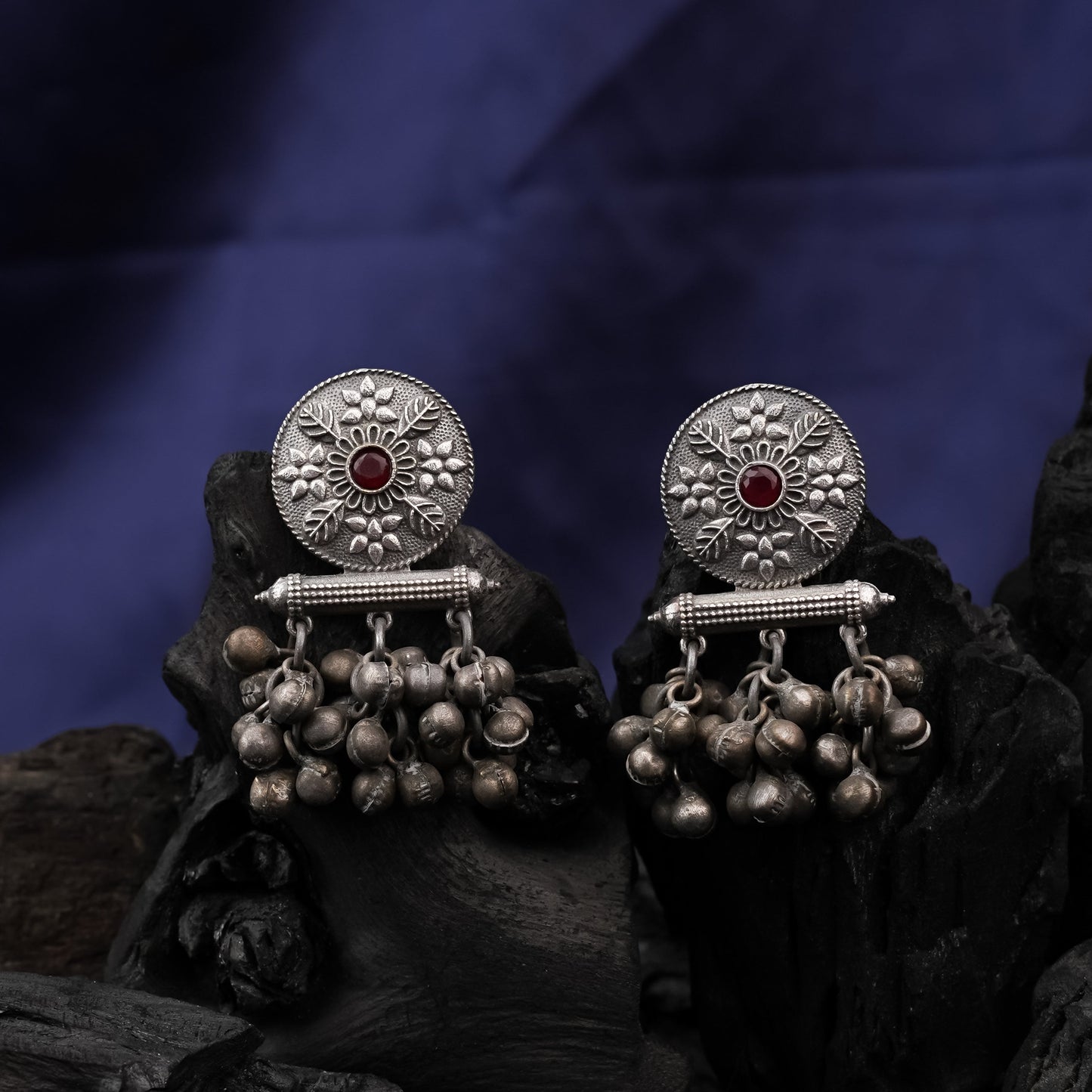 ShahiFarmaan- Silver Brass ghunghroo dangler earrings