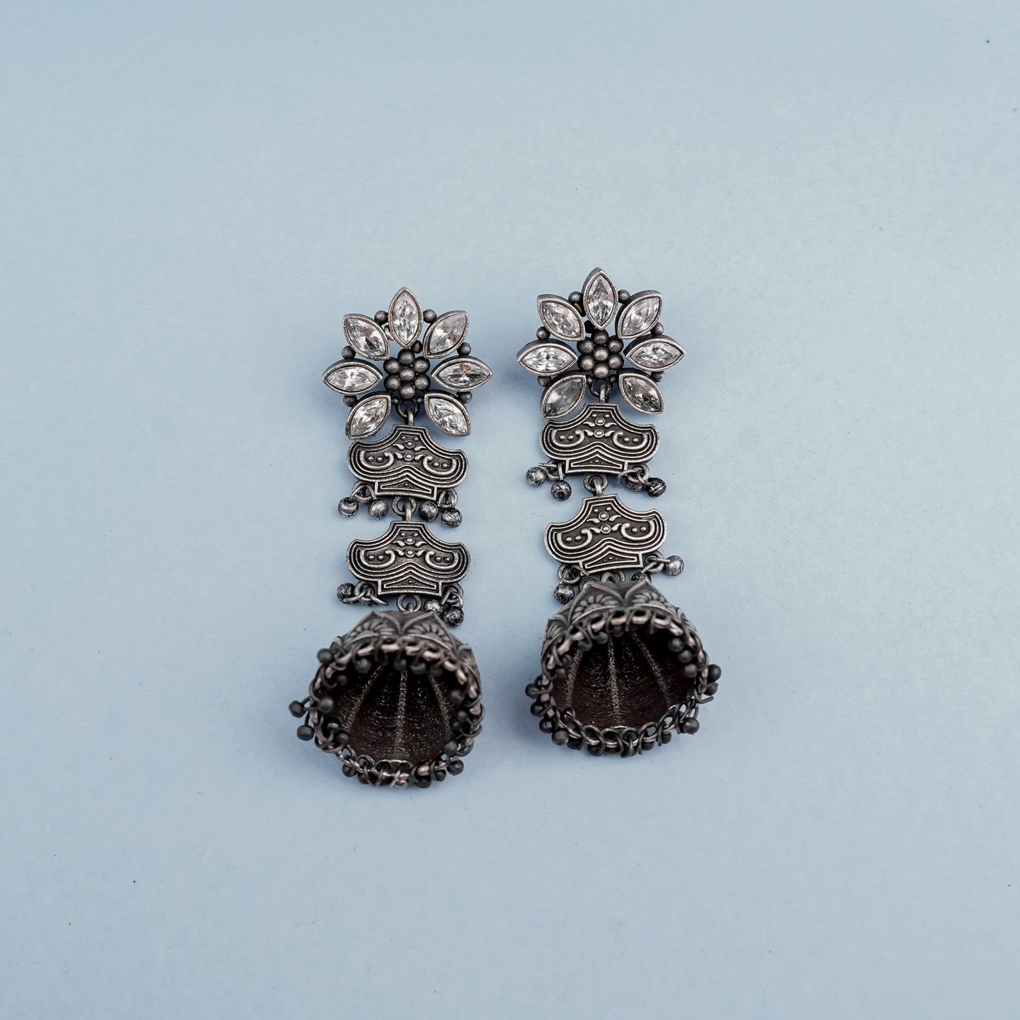 Kundanika- Silver Brass oxidised dangler earrings