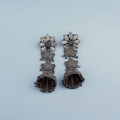 Kundanika- Silver Brass oxidised dangler earrings