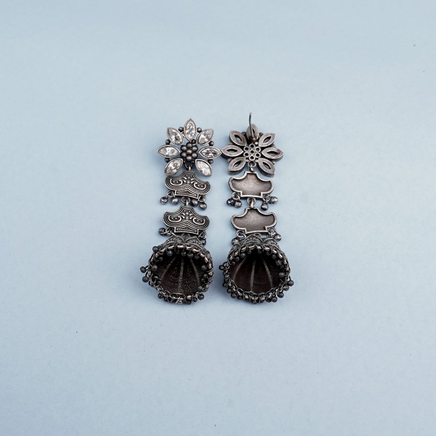 Kundanika- Silver Brass oxidised dangler earrings