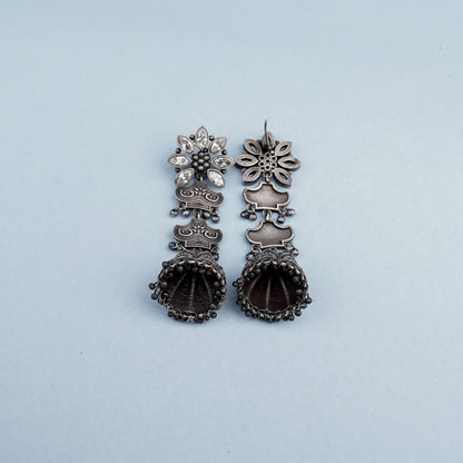 Kundanika- Silver Brass oxidised dangler earrings